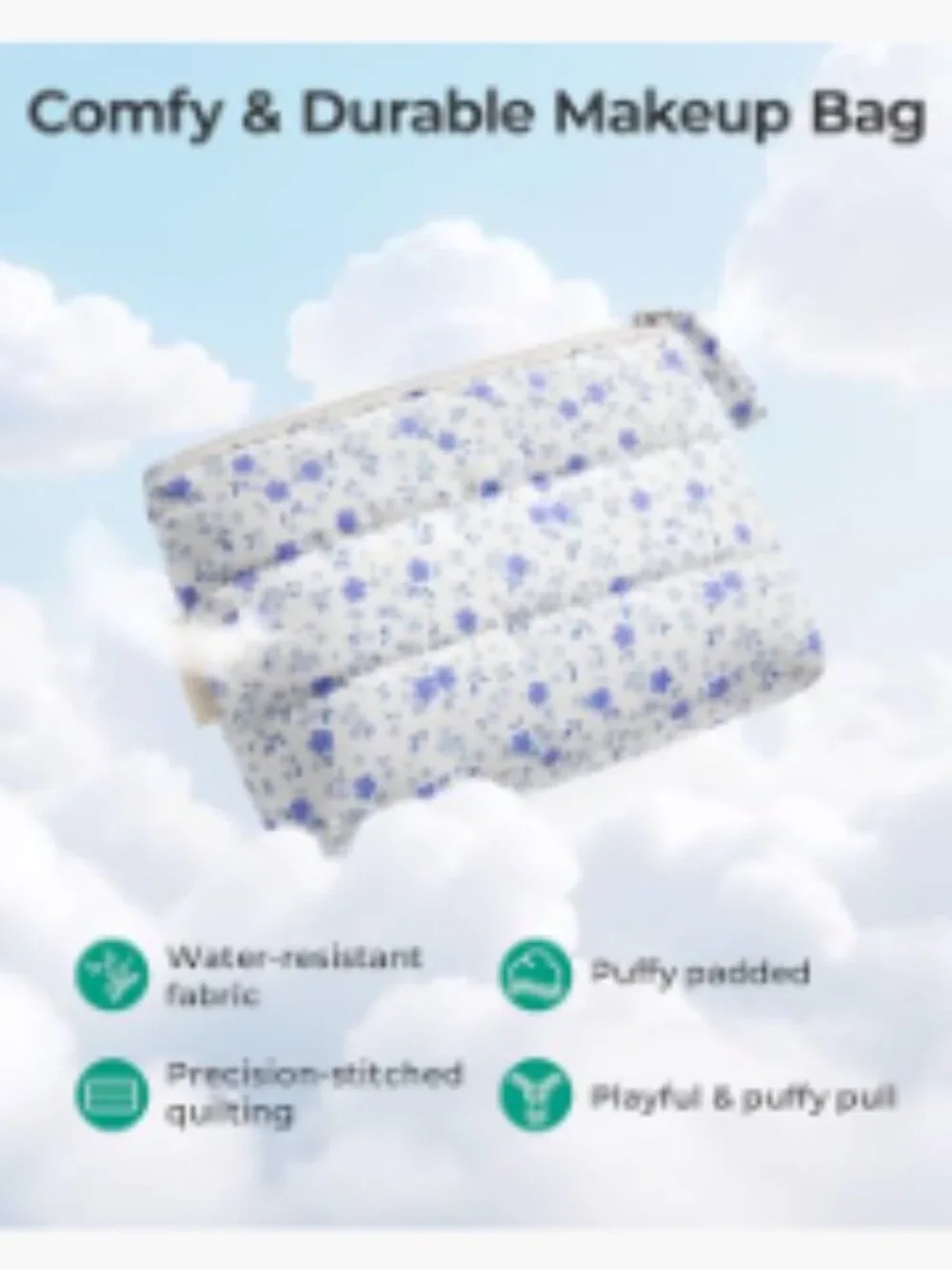 Small Puffy Quilted Makeup Bag, Water-Resistant Cosmetic Pouch, Machine